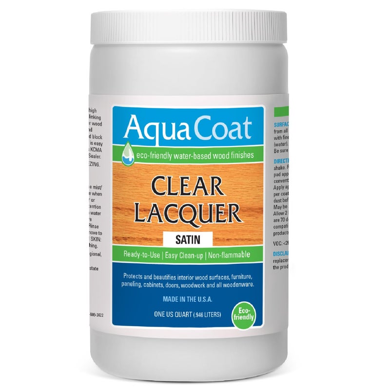 AquaCoat Aqua Coat Clear Lacquer in Satin Finish - Premium Water-Based for Wood & Plastic - Self-Cross-Linking, Fast-Drying, Non-Yellowing, Eco-Friendly - Quart - Image 1
